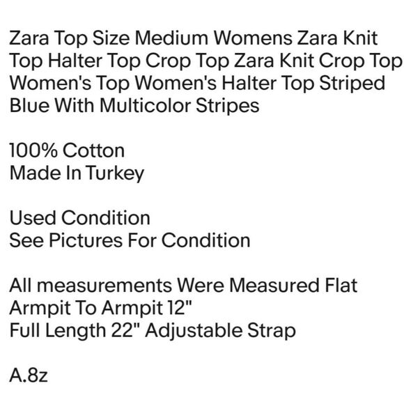 Zara Top Size Medium Womens Zara Knit Top Halter Top Crop Top Zara Knit Crop Top - Picture 2 of 6
